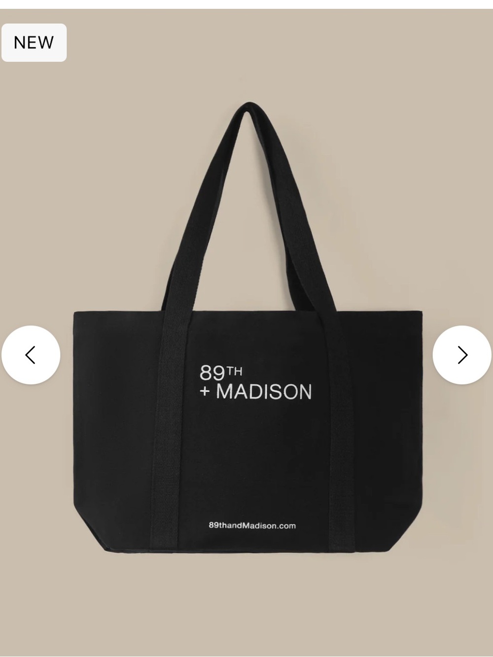 NWT canvas tote bag, black, from 89th & Madison, inside pocket, snap top.